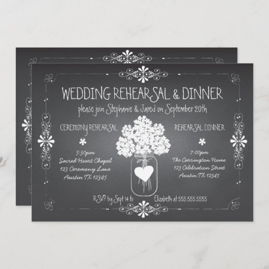 シャルボ結婚ードのリハーサル&ディナーメイソンジャー 招待状 (正面/裏面)