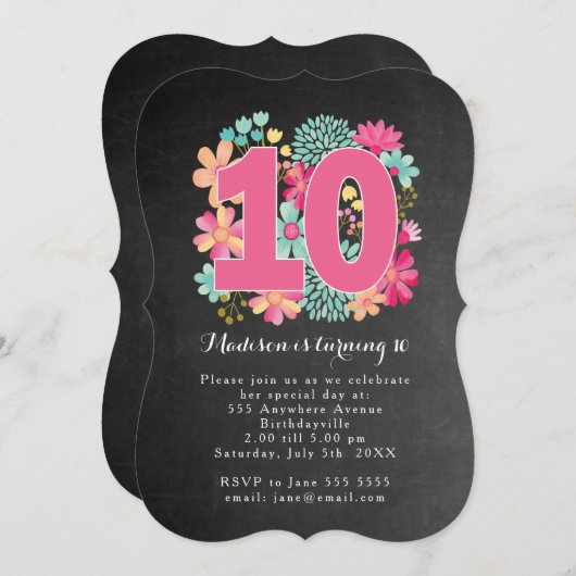 シャルボ絵を描ードフローラ10th誕生日パーティー 招待状 (正面/裏面)