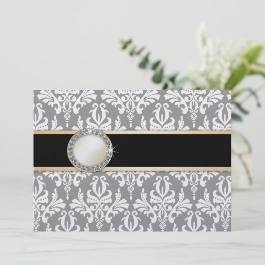 シャルラマンヴィンテージダマスク結婚式招待状 招待状 (スタンド正面)