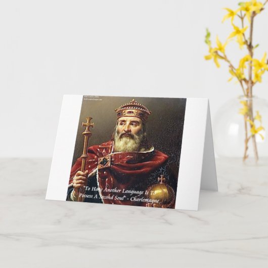 シャルルマーニュ&有名な言語引用文 カード (黄色い花)