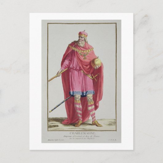シャルルマーニュ(742-814)『レセイル・デ・エスタンペス』より。 ポストカード (正面)