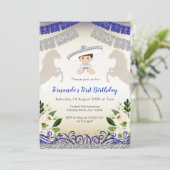 シャルロ·ネービー·ブルー·シルバー1歳の誕生日の招待状 招待状 (スタンド正面)