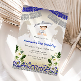 シャルロ·ネービー·ブルー·シルバー1歳の誕生日の招待状 招待状