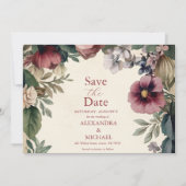 シャレたヴィクトリア調のロイヤルフラワーの結婚式 セーブザデート (正面)