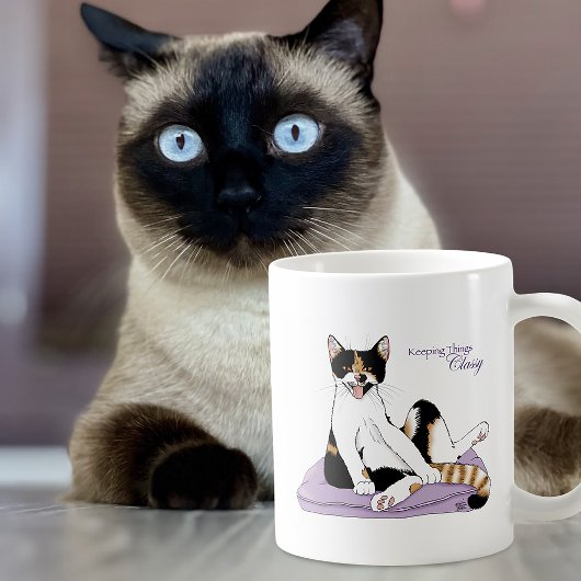 シャレた紫色の気まぐれな三毛猫のエレガンス コーヒーマグカップ