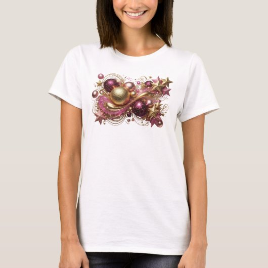シャレた赤いクリスマスマジック3Dテキストアート Tシャツ (正面)