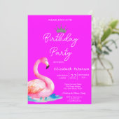 シャレオツなラメのティアラフラミンゴネオンピンクの誕生日 招待状 (スタンド正面)