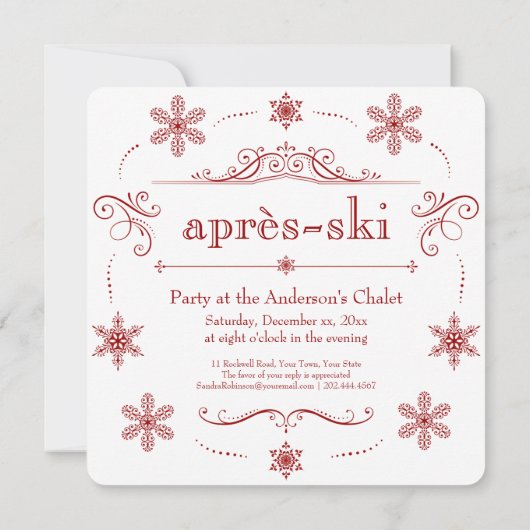 シャレーウィンターホリデーパーティーまたはエレースキーカクテル 招待状 (裏面)