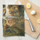 シャロットのレディーオンボートbyジョン・ウィリアム・ウォーターハウス キッチンタオル (四つ折り)