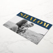 シャロムはっきりしたタイポグラフィブルーハッピーハヌッカ写真 箔シーズンカード (回転した状態)