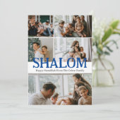 シャロムホワイトレターハヌカー家族の写真コラージュ シーズンカード (スタンド正面)