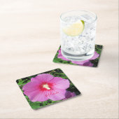 シャロンかわいらしのピンクのバラの水滴花びら スクエアペーパーコースター (インサイチュ)