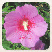 シャロンかわいらしのピンクのバラの水滴花びら スクエアペーパーコースター (正面)