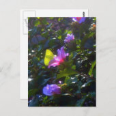 シャロンのピンクのバラに黄色の蝶 ポストカード (正面/裏面)