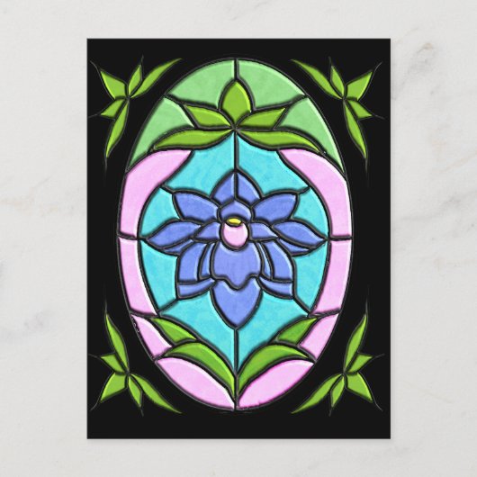 シャロン削り楕円形ステンドグラス花 ポストカード (正面)