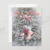 シャロン・シャープによるピンク色のアイススケート シーズンポストカード (正面/裏面)