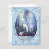 シャロン・シャープによるメリークリスマスログキャビン シーズンポストカード (正面/裏面)