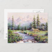 シャロン・シャープによる山小屋のログキャビン ポストカード (正面/裏面)