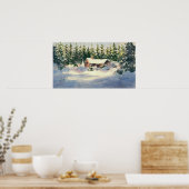 シャロン・シャープによる雪のログキャビン ポスター (キッチン)