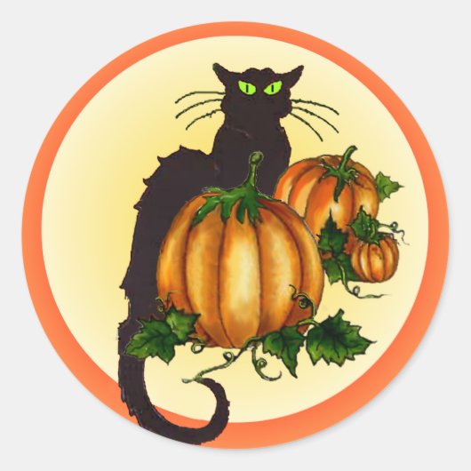 シャロン・シャープの黒猫かぼちゃパッチ ラウンドシール (正面)