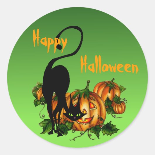 シャロン・シャープの黒猫かぼちゃパッチ ラウンドシール (正面)