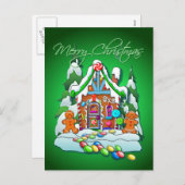 シャロン・シャーペによるメリークリスマスジンジャーブレッドハウス シーズンポストカード (正面/裏面)