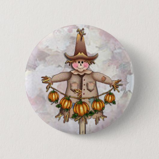 シャロンSHARPE著かかし及びカボチャ花輪 缶バッジ (正面)