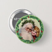 シャロンSHARPE著サンタ、女の子及びヒイラギ 缶バッジ (正面&裏面)