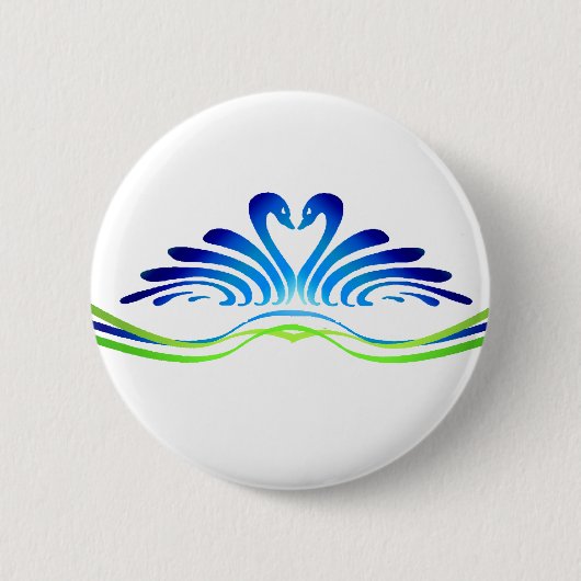 シャロンSHARPE著モダンな白鳥及びハート 缶バッジ (正面)