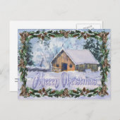 シャロンSHARPE著古い冬の納屋のメリークリスマス シーズンポストカード (正面/裏面)
