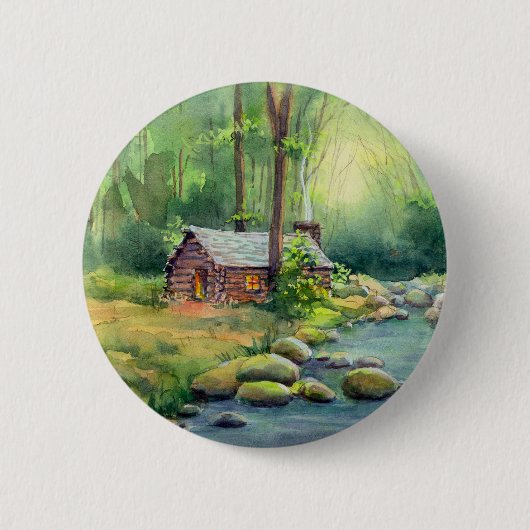 シャロンSHARPE著森の暖かい小屋 缶バッジ (正面)