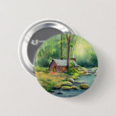 シャロンSHARPE著森の暖かい小屋 缶バッジ (正面&裏面)