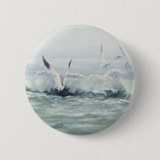 シャロンSHARPE著波のカモメ及び海 缶バッジ (正面)