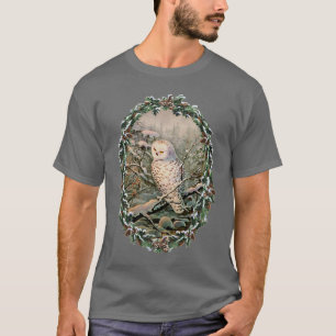 シャロンSHARPE著雪が多いフクロウ及びリース Tシャツ