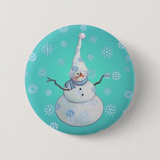 シャロンSHARPE著雪だるま、スカーフ及び雪の帽子 缶バッジ (正面)