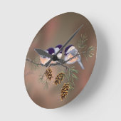 シャロンSHARPE著3つの《鳥》アメリカゴガラ及びマツ円錐形 ラウンド壁時計 (傾斜)