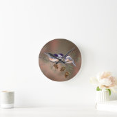 シャロンSHARPE著3つの《鳥》アメリカゴガラ及びマツ円錐形 ラウンド壁時計 (ホーム)