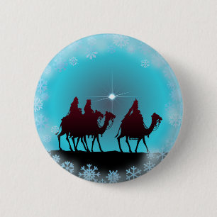 シャロンSHARPE著3つのWISEMEN、雪片及び星 缶バッジ