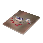 シャロンSHARPE著3匹の《鳥》アメリカゴガラ及び赤い果実 タイル (側面)