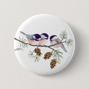シャロンSHARPE著《鳥》アメリカゴガラ及びPINECONES 缶バッジ