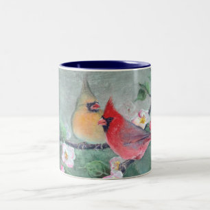 シャロンSHARPE著（鳥）ショウジョウコウカンチョウ及びAPPLEの花 ツートーンマグカップ