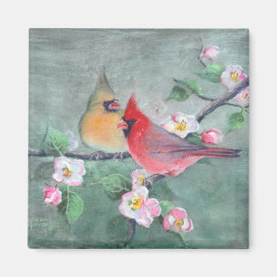 シャロンSHARPE著（鳥）ショウジョウコウカンチョウ及びAPPLEの花 マグネット