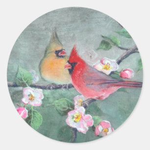 シャロンSHARPE著(鳥)ショウジョウコウカンチョウ及びAPPLEの花 ラウンドシール