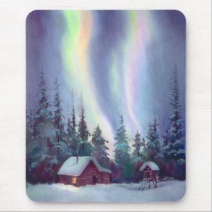 シャロンSHARPE著NORTHERN LIGHTS及び丸太小屋 マウスパッド