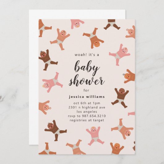 シャワおもしろいーベビー男女兼用 招待状 (正面/裏面)