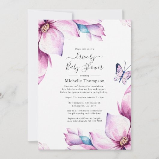 シャワお洒落ーでピンクのマグノリアス 招待状 (正面)