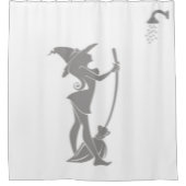 シャワかわいらしーシルエットのハロウィーン魔女ほうき シャワーカーテン (正面)