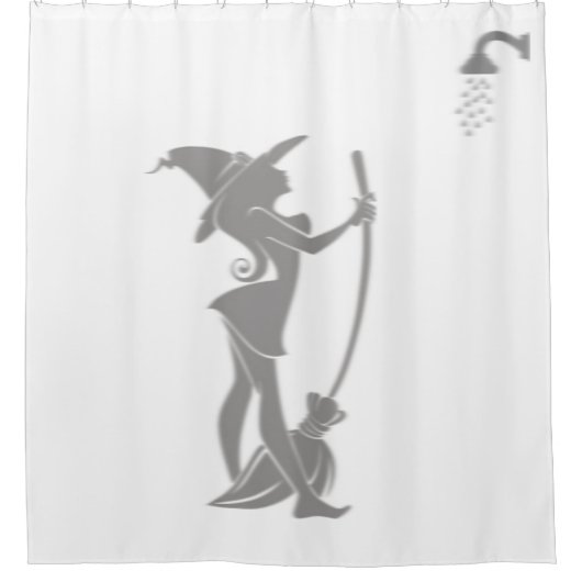 シャワかわいらしーシルエットのハロウィーン魔女ほうき シャワーカーテン (正面)