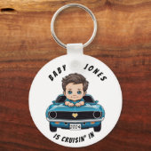 シャワクラシックーに乗ったレースカー男の赤ちゃんクルーシン キーホルダー (正面)