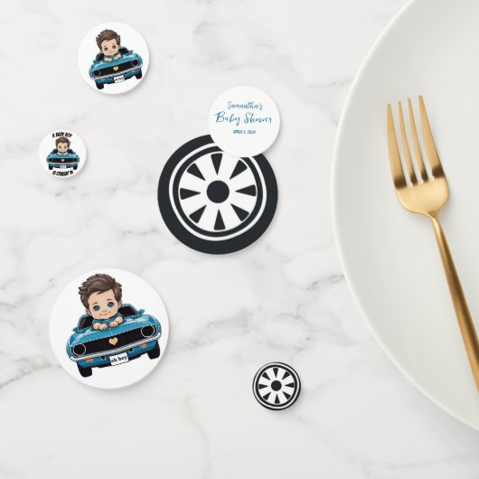 シャワクラシックーに乗ったレースカー男の赤ちゃんクルーシン コンフェッティ (グループ)